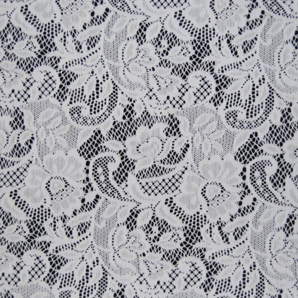 SALE Stretch Geometric Lace Fabric 5946 White, by the yard