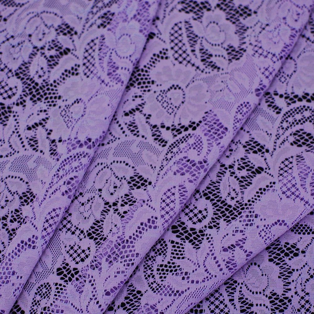 Stretch Lace Fabric Embroidered Poly Spandex French Floral Victoria 58  Wide by The Yard (Purple)