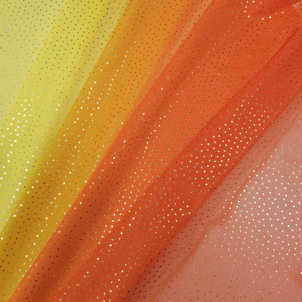 orange & yellow per metre Power mesh net stretch fabric ombré stripe print
