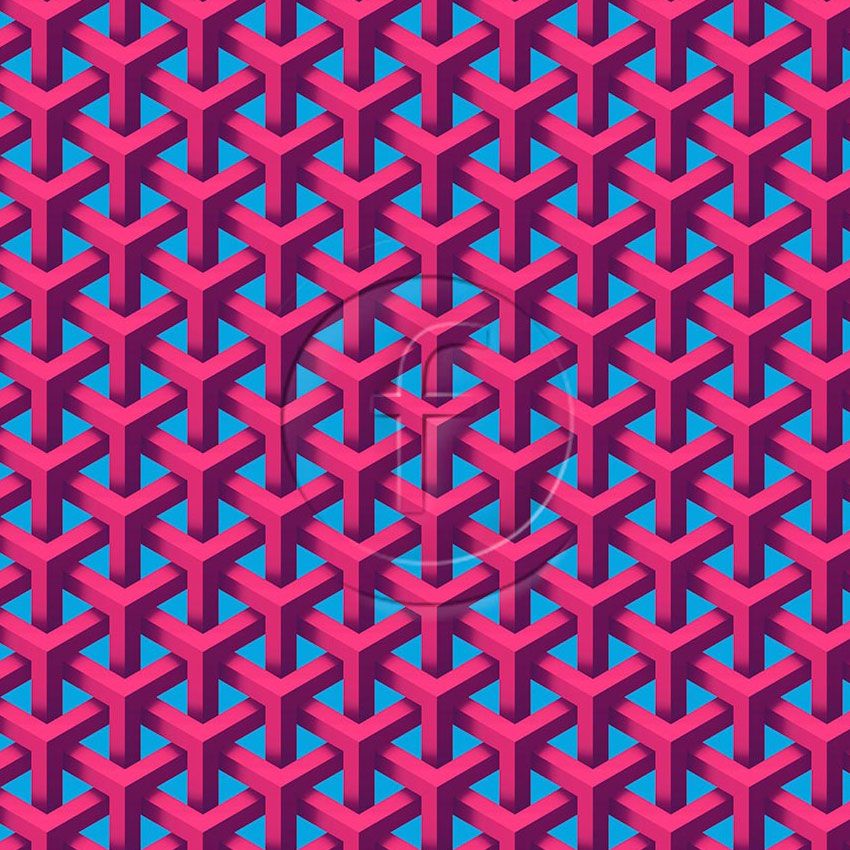 3D Geo Pink Turquoise, Fluorescent Stretch Fabric — Funki Fabrics