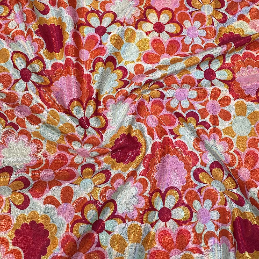 Powerpuff Printed Lazer Shine Foil Stretch Fabric — Funki Fabrics